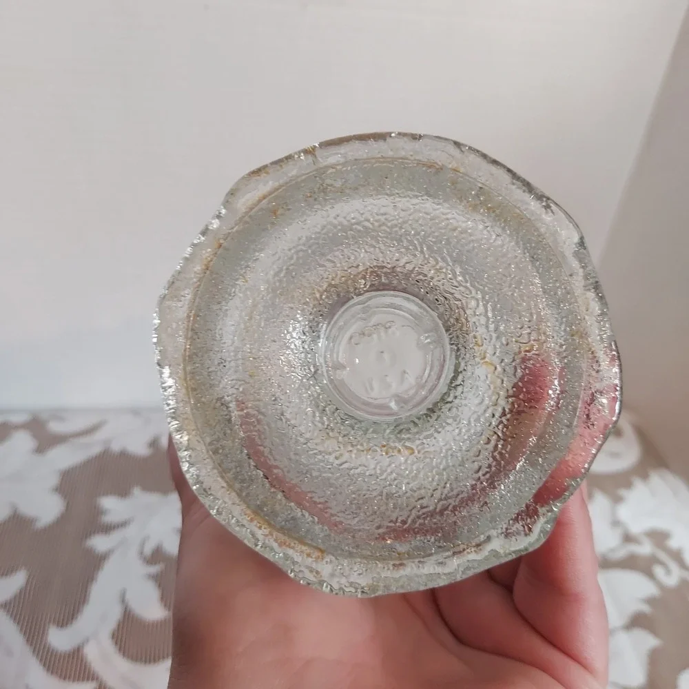 Crisa USA Vintage Textured Ice Glass Pedestal Vase Candle Holder Brutalist 5x4.5